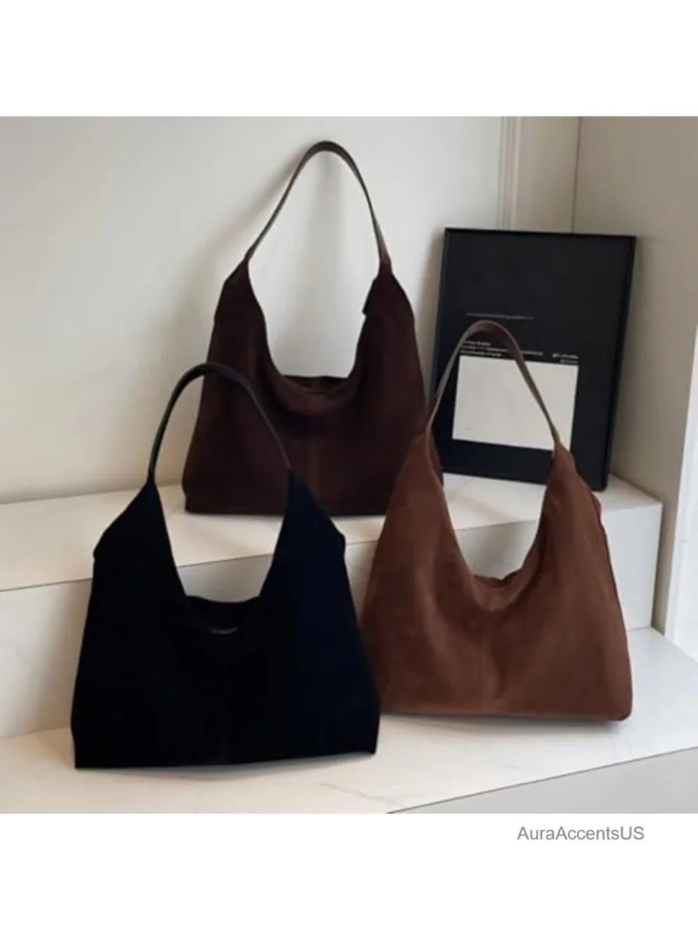 Women's Suede Shoulder Bag Hobo Handbag Underarm Purse Tote Work Travel